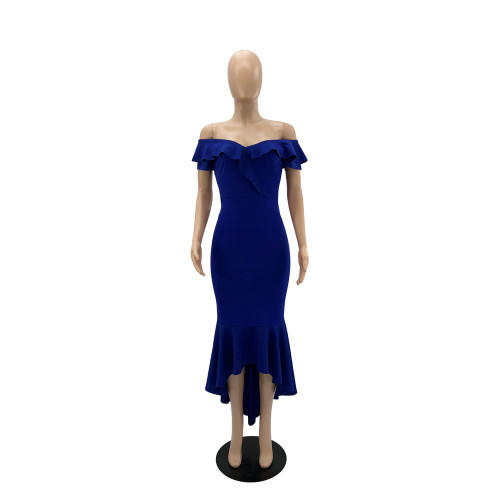 Slim off the neck ruffle summer irregular women's dress