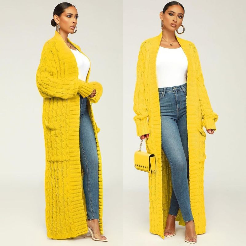 Lazy style fried dough twist knitting cardigan winter thickened plush long coat sweater