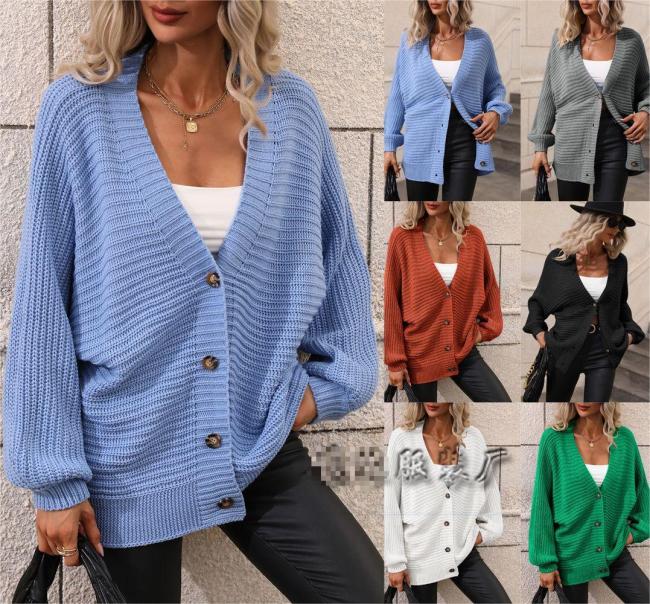 Women's sweater solid color knitted cardigan loose sweater
