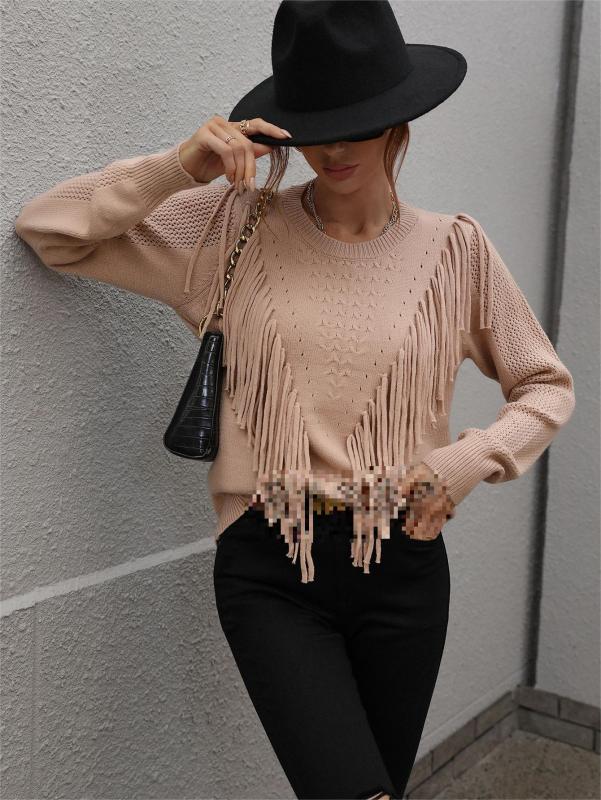 Pullover Sweater Women's loose solid color knitwear Fashion tassel sweater