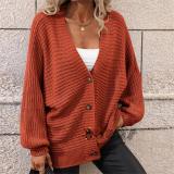 Women's sweater solid color knitted cardigan loose sweater