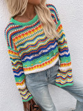 Loose round neck striped sweater