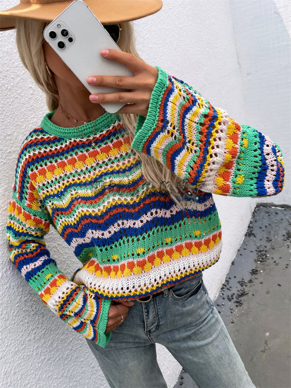 Loose round neck striped sweater