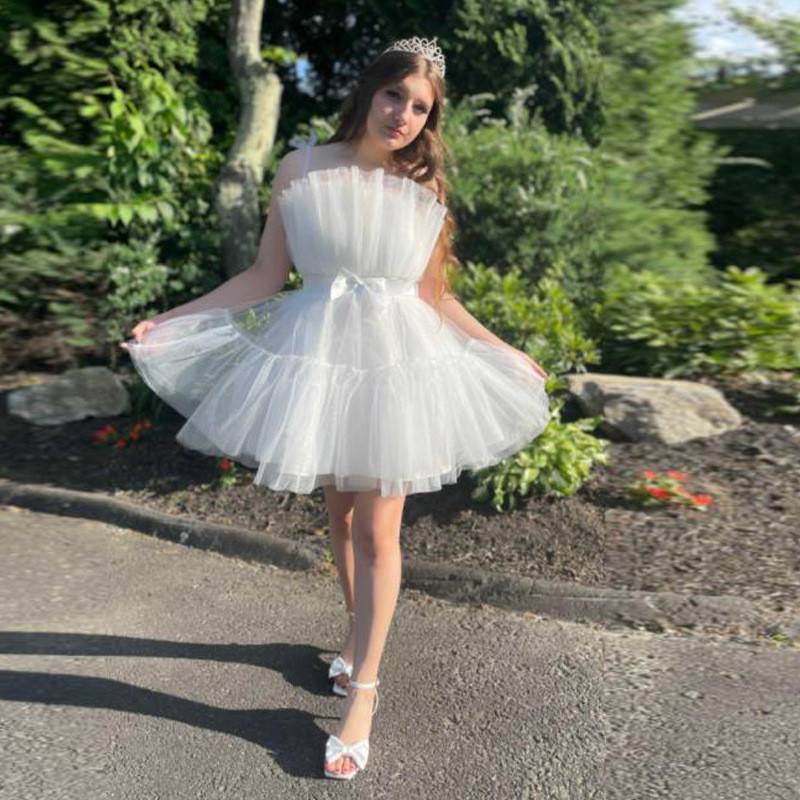 Sweet strapless princess dress white mini birthday party dress