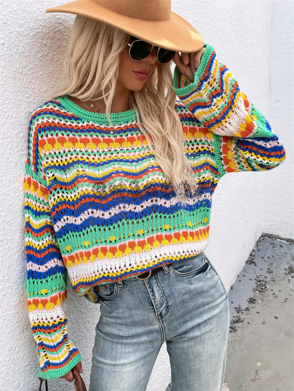 Loose round neck striped sweater