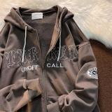 Ancient letter embroidery hoodie coat women's street loose casual sweater cardigan