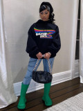 Casual rainbow print hooded plush loose sweater