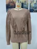 Pullover Sweater Women's loose solid color knitwear Fashion tassel sweater