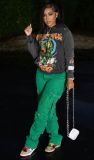 Hooded large pocket printed plush loose sweater