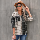 Women's long sleeve loose shirt with lapel plaid top