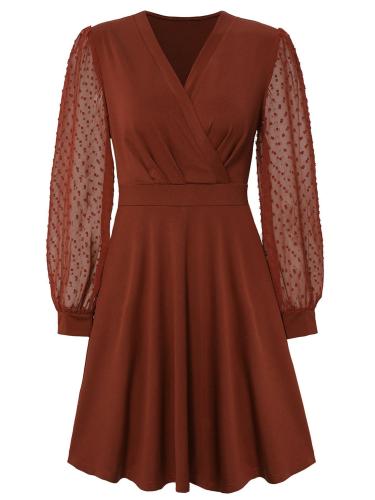 Casual V-neck solid jacquard dress