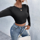 Round neck pullover casual comfortable slim long sleeve contrast color T-shirt top