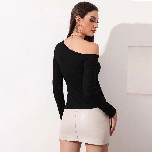 Sexy hollow waist casual long sleeved women's T-shirt top