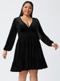 Oversized Women's V-neck Waist Slim Long Sleeve Sexy Velvet Dress