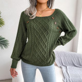 Autumn and winter casual square neck button fried dough twist knitting pullover sweater