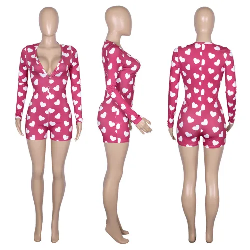 Threaded household wear V-neck printed jumpsuit