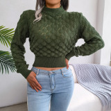 Autumn and winter three-dimensional diamond hollow long sleeve open navel knitting sweater