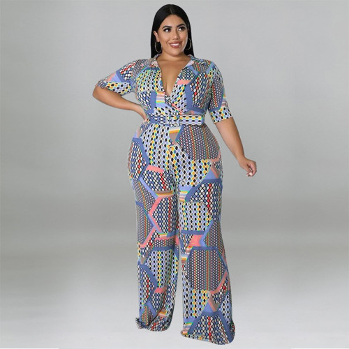 Fashionable elastic knitting material including belt jumpsuit