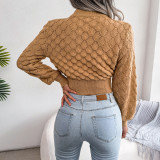 Autumn and winter three-dimensional diamond hollow long sleeve open navel knitting sweater