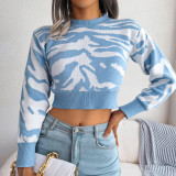 Fashion tiger pattern long sleeve open navel knitting sweater