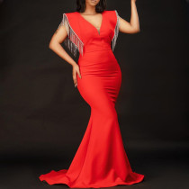 V-neck sexy tassel evening dress bridesmaid dress dress