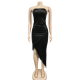 Fashion Women's Solid Sleeveless Strapless Fringe Leather Dress