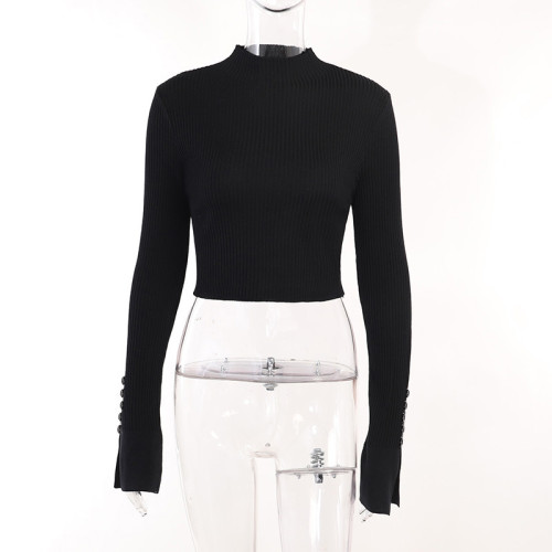 Solid color basic bottomed high neck sweater, fashionable, warm, slim, versatile, long sleeve top for commuting