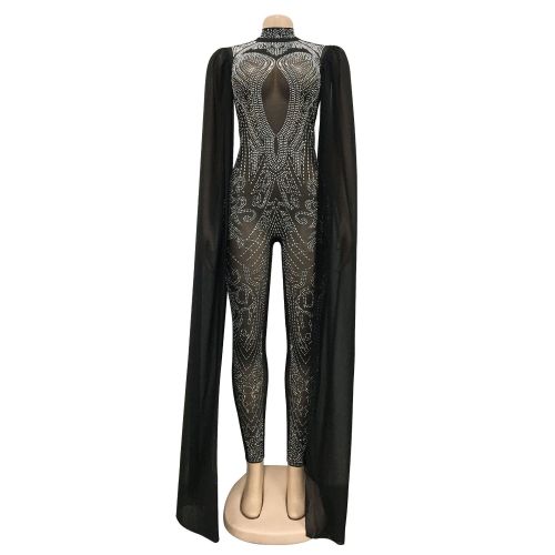 Fashion women's ironing mesh perspective trousers sleeveless shoulder wrap jumpsuit