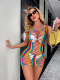 Hip wrap skirt Colorful sexy underwear Bikini suspender mesh coat Perspective sexy stockings