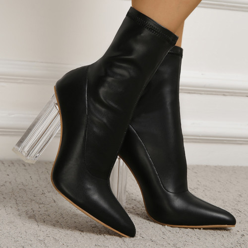 High heel short boots pointy toe Korean version thin Martin boots large elastic single boots