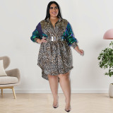 Large women's leopard print long sleeve sequin skirt