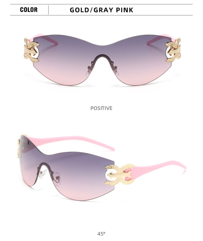 High quality one-piece rimless sunglasses big frame sun shading beach sunglasses Y2K Spice Girl Hip Hop glasses
