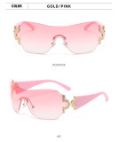 Frameless sunglasses Women's one-piece oversized windproof sunglasses Fashion point drill glasses