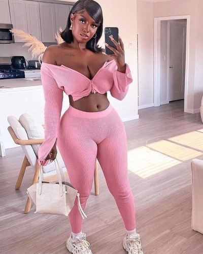 Fashion solid color pit strip zipper long sleeve trousers suit