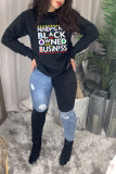Printed letter round neck long sleeve women's sweater