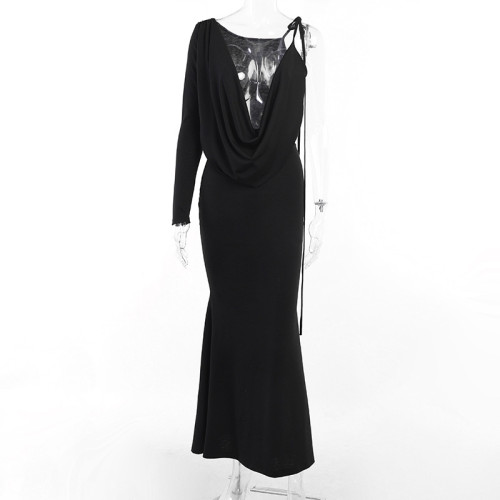 Temperament Two in One Shoulder Dress Elegant Party Party Sexy Wrap Hip Dress