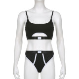 Contrast stitching letter cloth label personality split U-neck adjustable shoulder belt briefs bra two-piece set