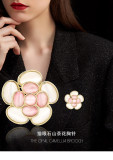 Heavy Industry Luxury Cat's Eye Stone Camellia brooch Premium Elegant Gentle brooch pin