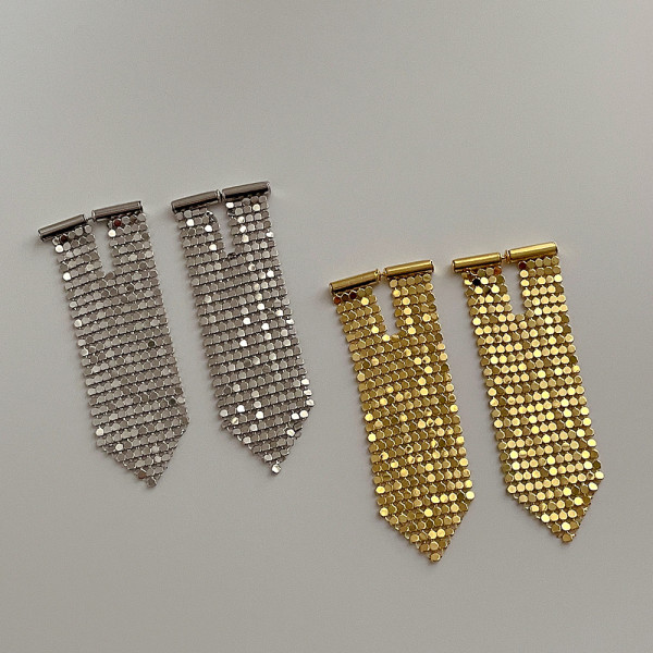 Exaggerate fashion 18K gold jewelry Sparkling tassel metal earrings s925 silver needle earrings