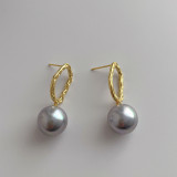 French minority design 14K metal diamond inlaid shell beads earrings women's 925 silver needle high-grade luxury ear jewelry