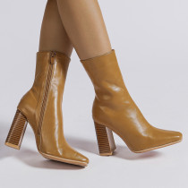 Soft Leather Martin Boots Women's Middle Heel British Style Large Slim Heavy Heel Single Boots