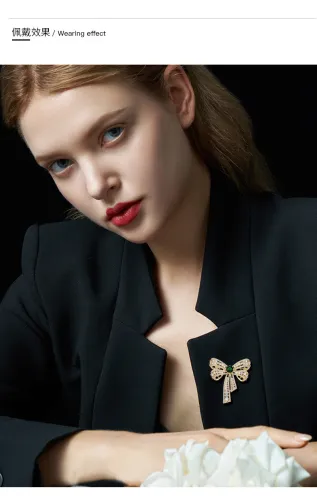 Heavy industry simple bowknot brooch anti fade small fragrance inlaid zircon corsage clothing coat high-grade accessories