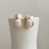 French glazed shell earrings with a sense of design Delicate 18K gold plated ear rings Versatile ear ornaments