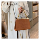 Fashionable stone grain chain portable small square bag, foreign style, versatile one shoulder messenger bag