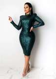 Slim fitting dress sequin medium length dress
