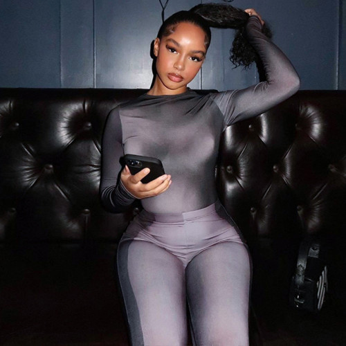 Fashion printed slim fitting long sleeve one-piece tights suit