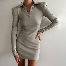 Fashion casual lapel long sleeve slim wrap hip dress