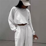 Women's fashion round neck long sleeved T-shirt slim casual pants suit