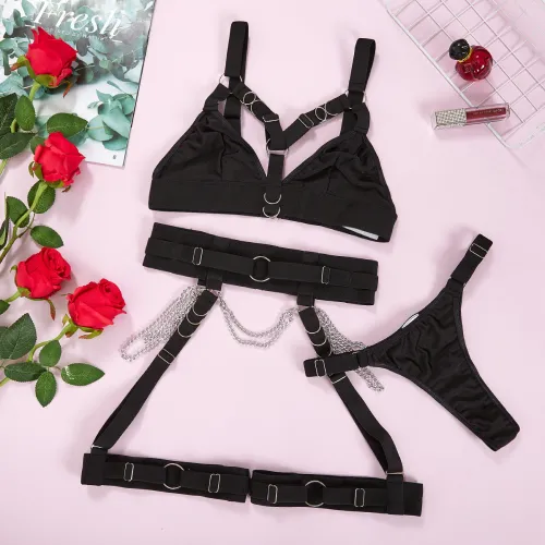 Nightclub Spice Girl Metal Chain Sexy Underwear Sexy Girl Three Piece Set