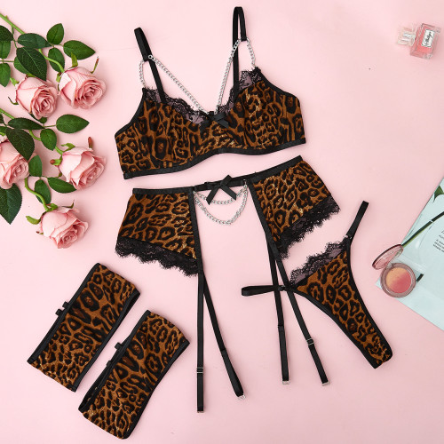 Mesh Mosaic Eyelash Lace Chain Bowknot Waist Closure Funny Underwear